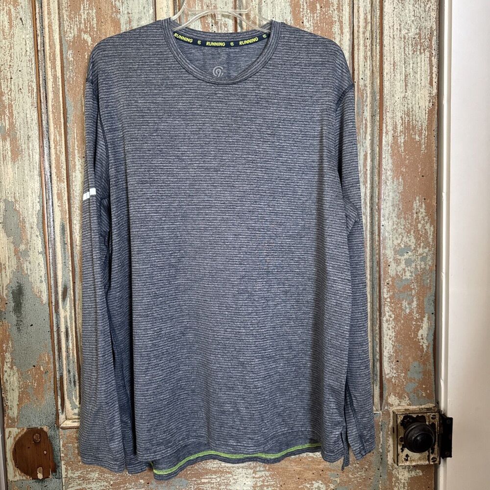 Champion Men’s Gray Long-Sleeve Activewear Top Size XL Blue Striped